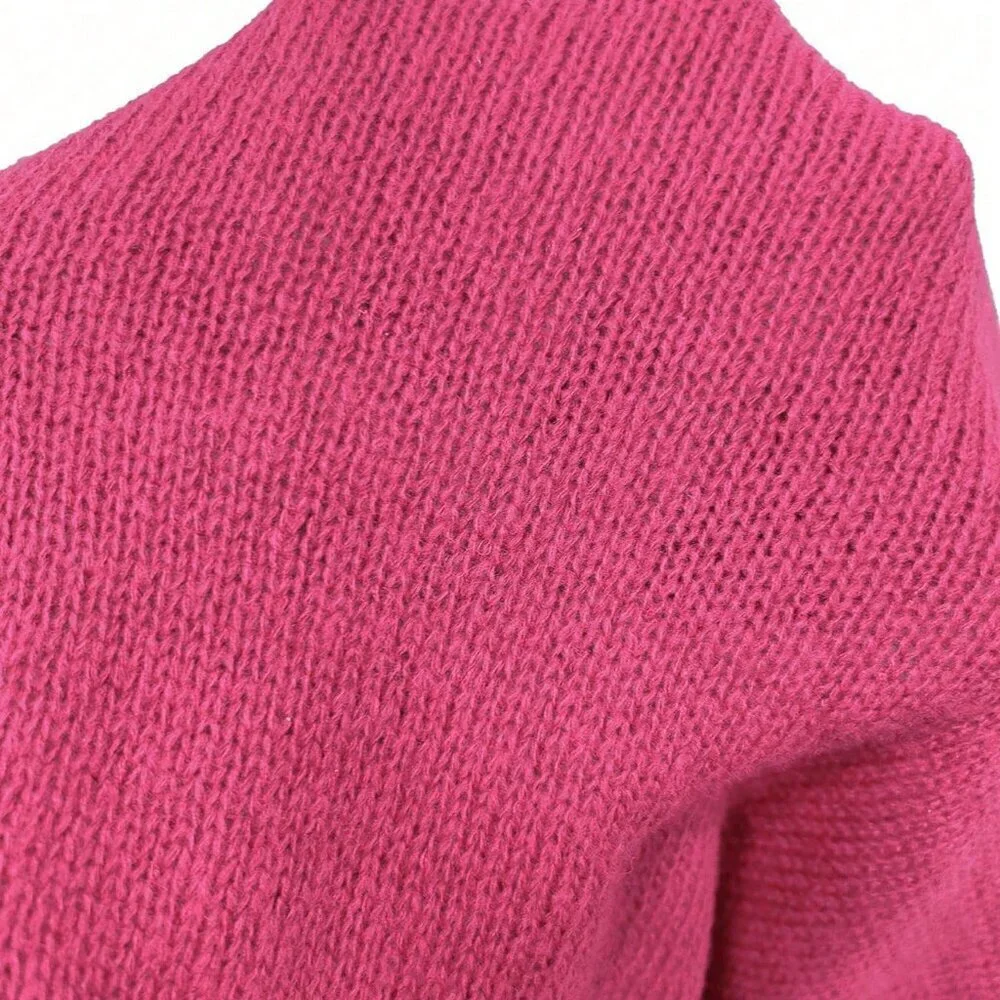Hot Pink Casual Women's Stand Collar Raglan Sleeve Knit Pullover Sweater